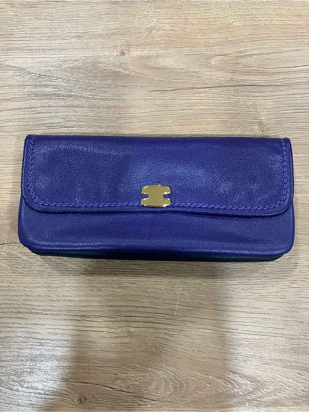 Purple Leather Clutch Wallet with Gold Hardware